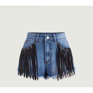 Shein Women's Frayed Denim Shorts With black Fringe Detail rocker shorts Size 27